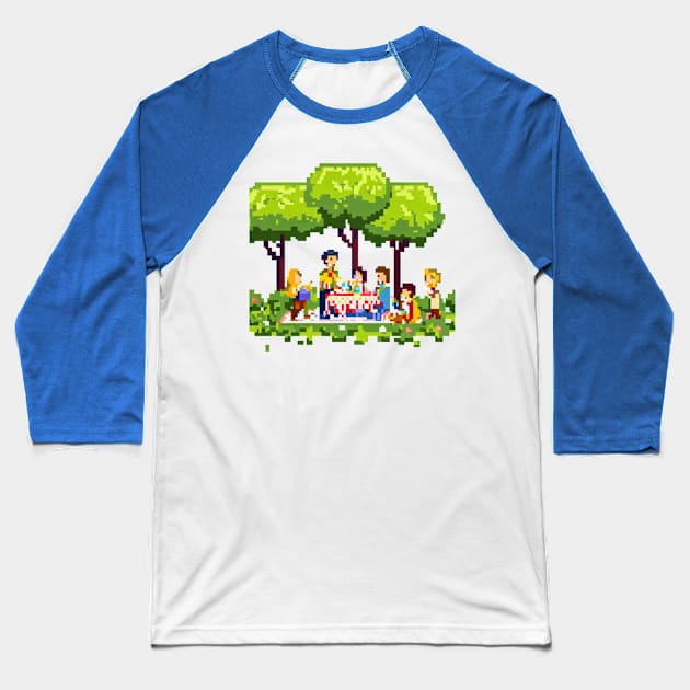 A group of people enjoying a picnic in a park Baseball T-Shirt by maricetak